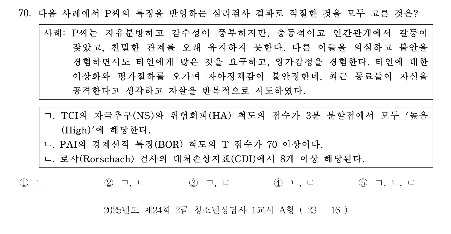 청소년상담사_1급(1교시) 2025년 70번 기출문제