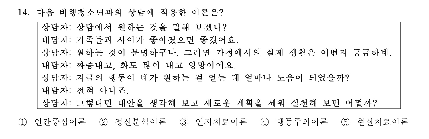 청소년상담사_1급(1교시) 2021년 14번 기출문제