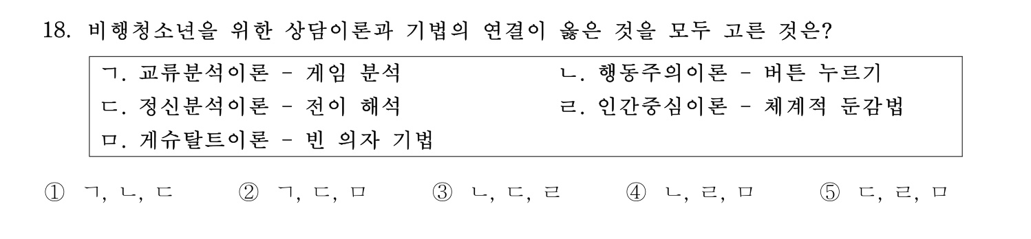 청소년상담사_1급(1교시) 2021년 18번 기출문제