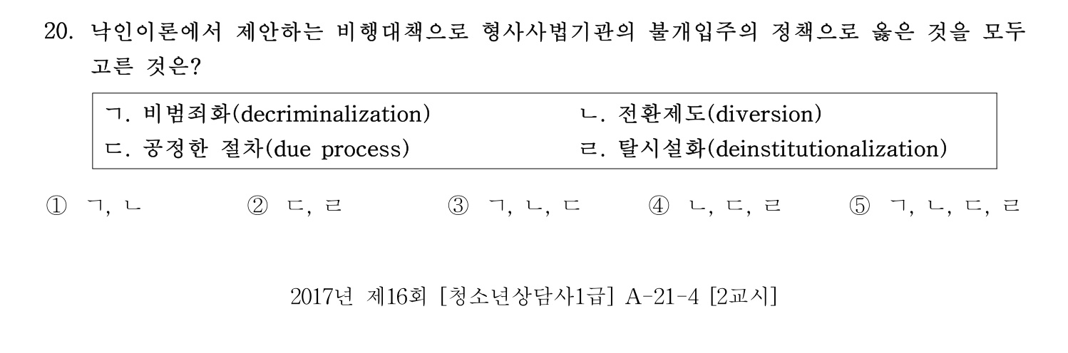 청소년상담사_1급(1교시) 2021년 20번 기출문제