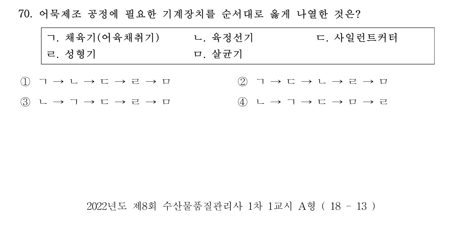 수산물품질관리사_1차 2022년 69번 기출문제