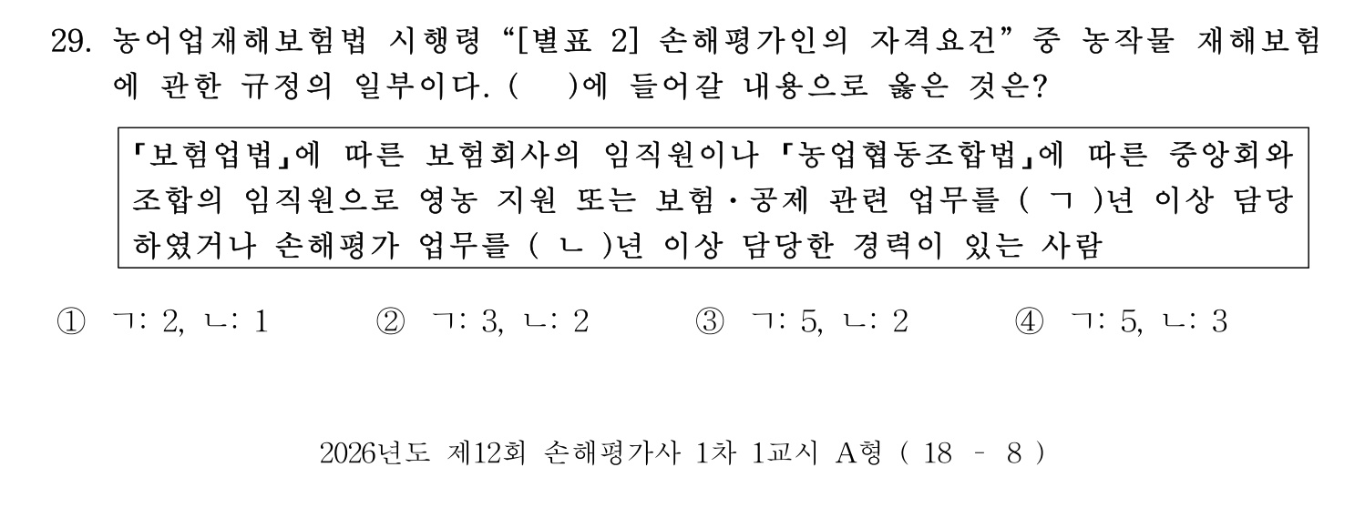 손해평가사 2026년 29번 기출문제